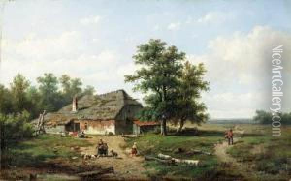 A Country Cottage
Oil On Panel Oil Painting - Anthonie Jacobus Van Wyngaerts