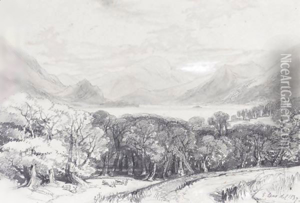 Ullswater From Gowsbarrow Park Oil Painting - Edward Lear
