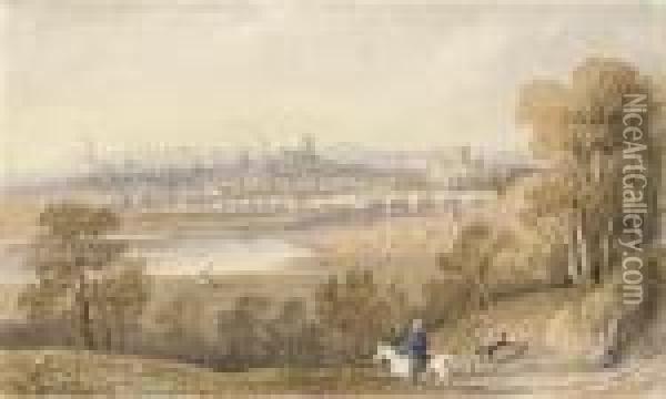 Carlisle From The Road To Richerby, Cumbria Oil Painting - William Westall