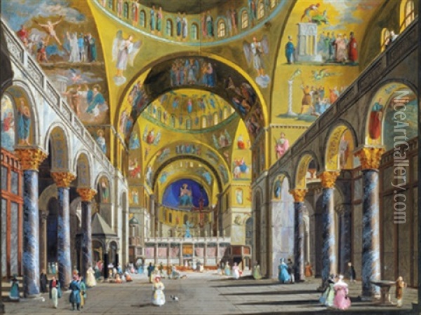 Interieur Der St. Markus Basilica In Venedig/interno Della Basilica Di San Marco Di Venezia Oil Painting - Giuseppe Bernardino Bison