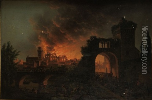 Le Grand Incendie Oil Painting - Pierre-Joseph Wallaert
