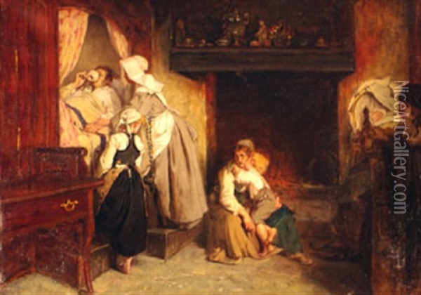 Famille Bretonne Dans Un Interieur Oil Painting - Alexandre Antigna
