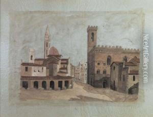 Palazzo Del Podesta E Piazza Sant' Apollinare Oil Painting - Fabio Borbottoni