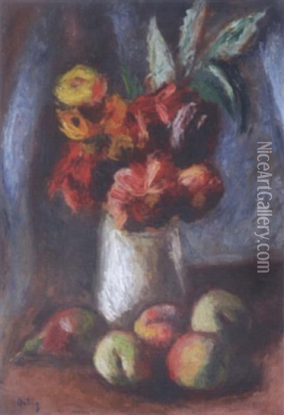 Composition Aux Fleurs Et Aux Fruits Oil Painting - Manuel Ortiz De Zarate