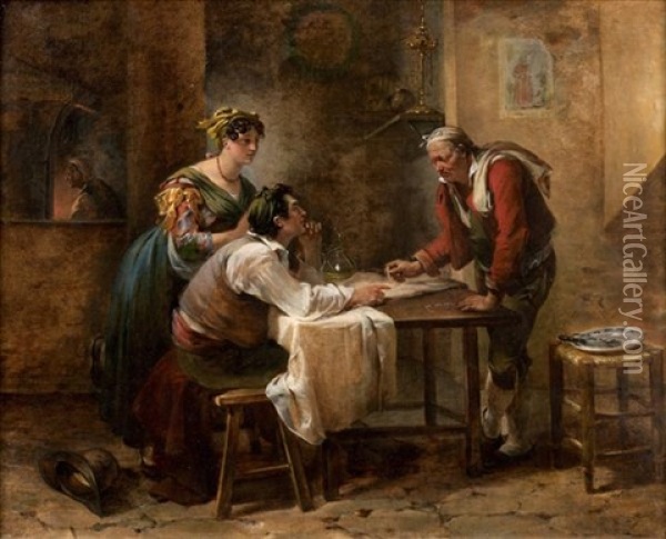Le Dejeuner A L'auberge Oil Painting - Hortense Haudebourt Lescot