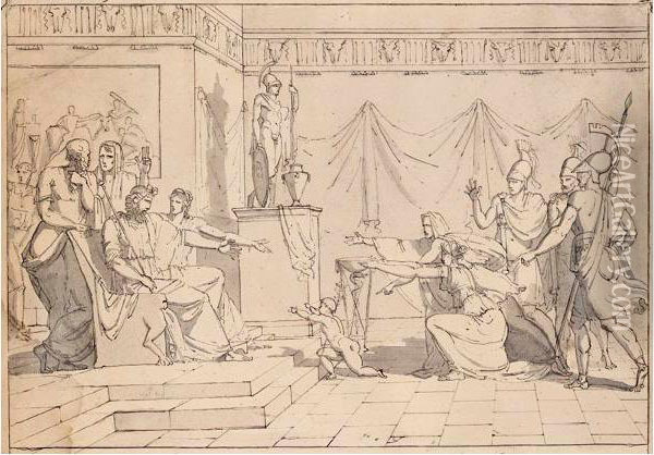 Le Jeune Pyrrhus A La Cour De Glaucias, Roi D'illyrie Oil Painting - Auguste A. Gaudar De La Verdine