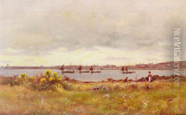 View Accross An Estuary Oil Painting - James Alfred Aitken