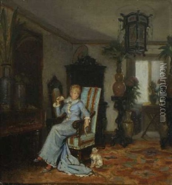 Sitzende Dame Mit Katzchen Im Salon Oil Painting - Albert von Keller