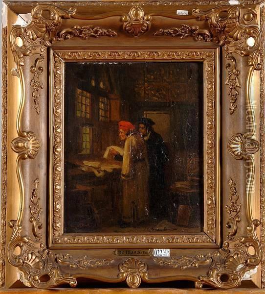 Les Erudits Dans Leur Cabinet Oil Painting - Eugene Francois De Block