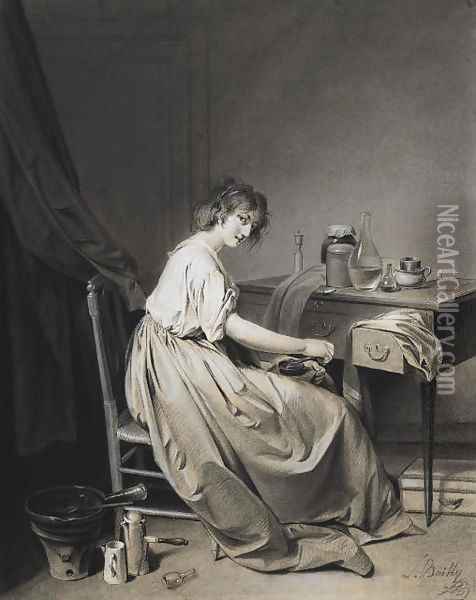 A young woman grinding coffee Oil Painting - Louis Leopold Boilly