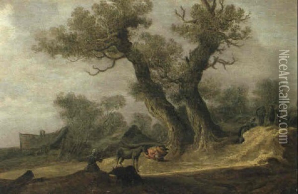 Schlafender Bauer Unter Zwei Knorrigen Eichen Oil Painting - Pieter de Neyn