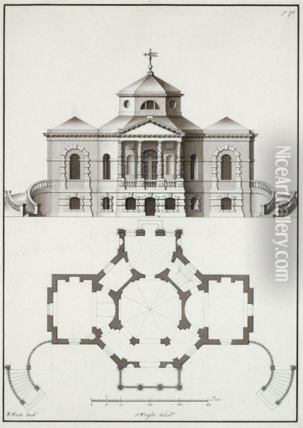 A Pair Of Architectural Drawings After Designs By William Kent Oil Painting - William Kent