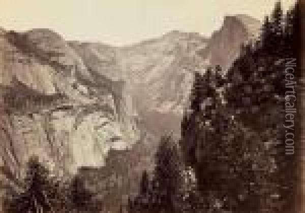 Domes From Union Point, Yosemite Valley Oil Painting - Carleton E. Watkins