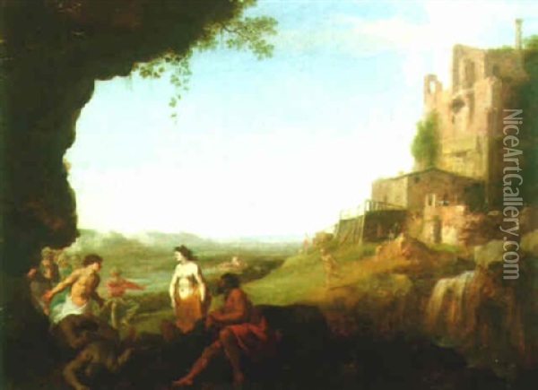 Landscape With Ruins, Nymphs And Shepherds Oil Painting - Dirck Van Der Lisse