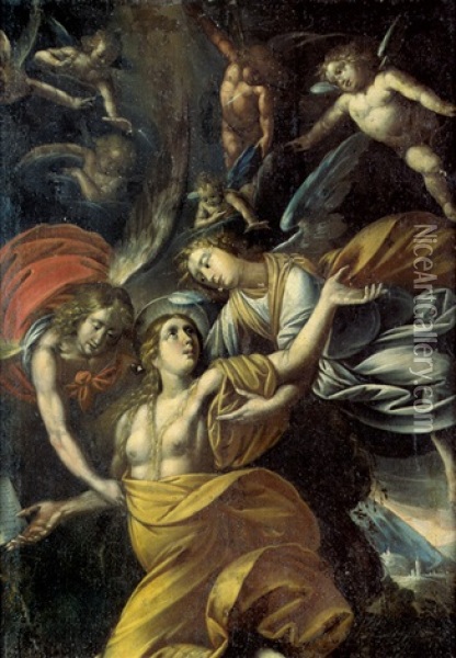Die Hl. Maria Magdalena Von Engeln Zum Himmel Getragen Oil Painting - Pier Francesco (il Morazzone) Mazzuchelli