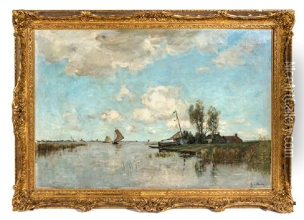 On The River Maas Oil Painting - Theodore DeBrock