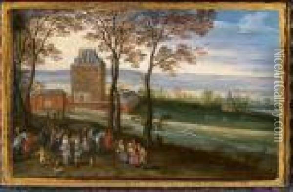 Schloss Mariemont Mit Erzherzog Albrecht Und Isabella Oil Painting - Jan The Elder Brueghel