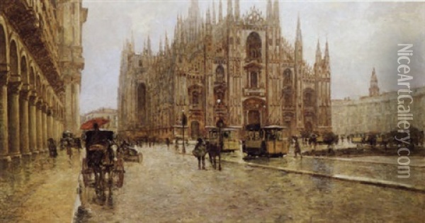 Veduta Del Duomo Di Milano Oil Painting - Rodolfo Paoletti