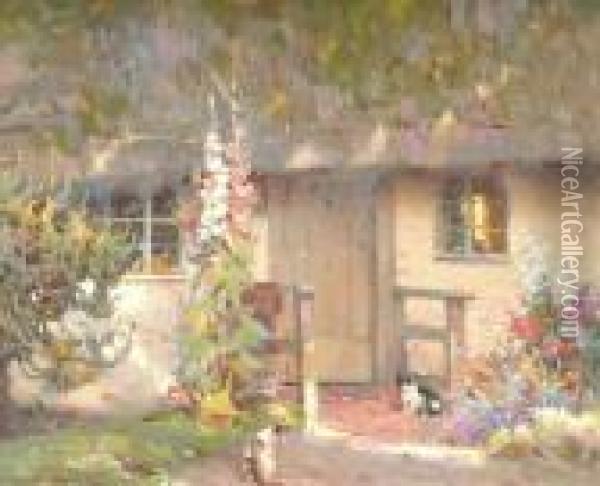 The Cottage Door Oil Painting - Frederick Hall