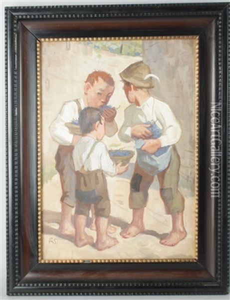 Die Drei Traubendiebe Oil Painting - Albert Stolz