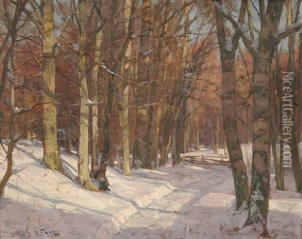 Waldweg Im Winter. Blick Auf Ein Verschneites Waldstuck Oil Painting - Robert Franz Curry