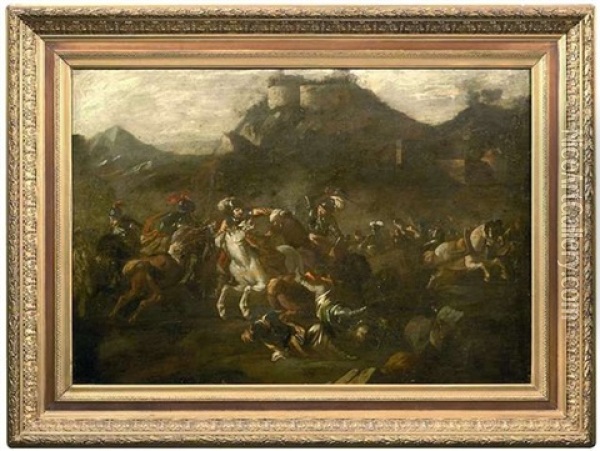 Reiterschlacht Vor Einem Kastell Oil Painting - Matthias Stom