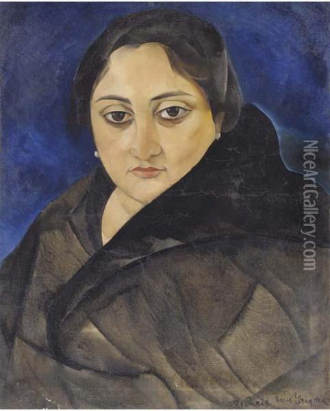 Portrait Of A Lady With Dark Eyes Oil Painting - Dmitrievich Grigor'Ev Boris