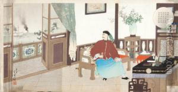 Chinski Admiral Ding Ruchang Popelniajacy Samobojstwo Oil Painting - Mizuno Toshikata