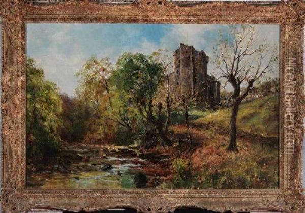 Neidpath Castle Near The River Tweed Oil Painting - John Falconar Slater