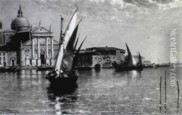 Fishing Boats On The Lagoon With San Giorgio Maggiore       Beyond Oil Painting - William Meadows