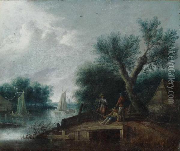 Flusslandschaft Mit Anglern Oil Painting - Anthonie Waterloo