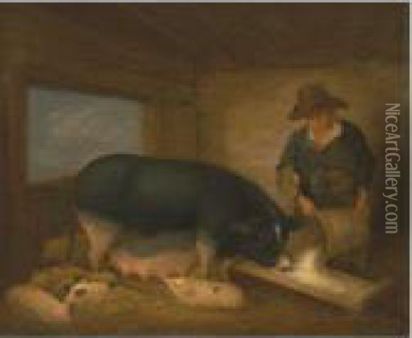 A Sow Of The Improved Breeding Belonging To His Grace The Duke Of Bedford Oil Painting - George Morland