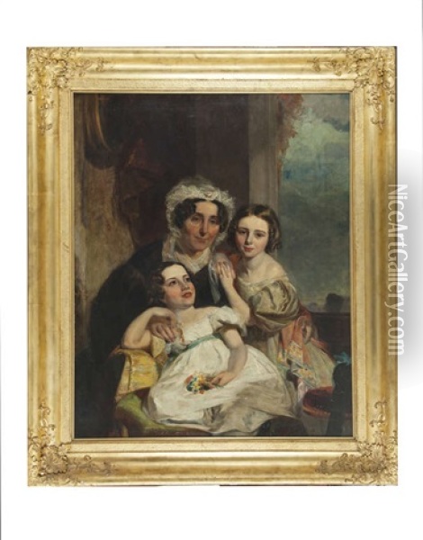 Gran Bess' - Portrait Of Elizabeth Tanner Of Cork, With Two Grandchildren Oil Painting - Stephen Catterson Smith
