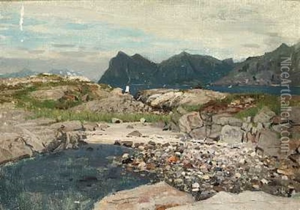 Klipper Og Sten Ved En Norsk Fjord Oil Painting - Adelsteen Normann