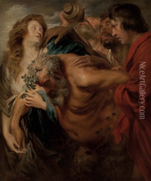 Der Trunkene Silen (after Anthony Van Dyck) Oil Painting - C. Timmann-Delfow