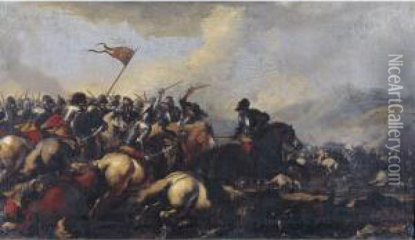 A Cavalry Engagement Oil Painting - Pandolfo Reschi