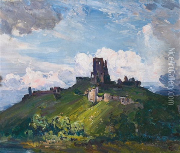 Corfe Castle Oil Painting - Arthur Streeton