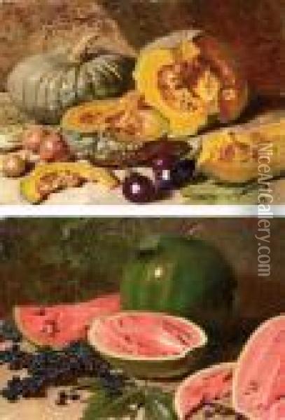 Coppia Di Nature Morte Con Frutta E Verdura Oil Painting - Carlo Pellegrini