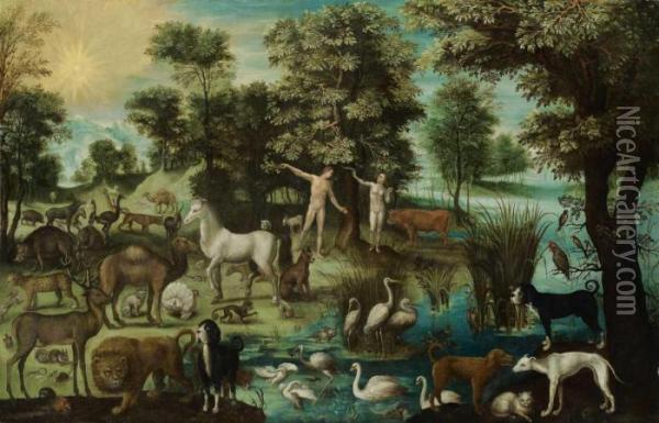 Paradieslandschaft Mit Adam Und Eva Oil Painting - Roelandt Jacobsz Savery