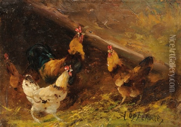 Le Poulailler (pair) Oil Painting - Jacques Van Coppenolle