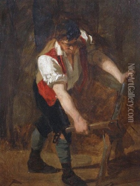 The Woodcutter (+ The Fishwife, Irgr; Pair) Oil Painting - John Prescott Knight