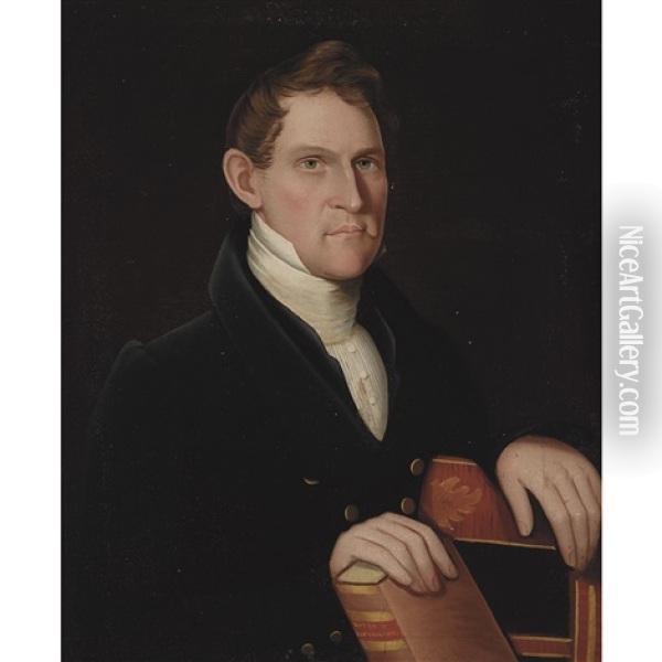 Portrait Of A Man With Boyer's Dictionary Oil Painting - Ammi Phillips