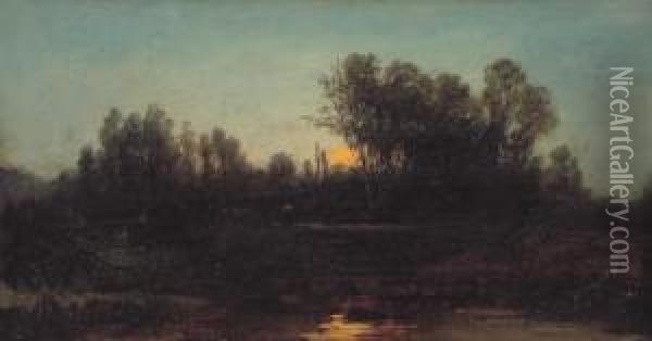 Tramonto Oil Painting - Achille Tominetti