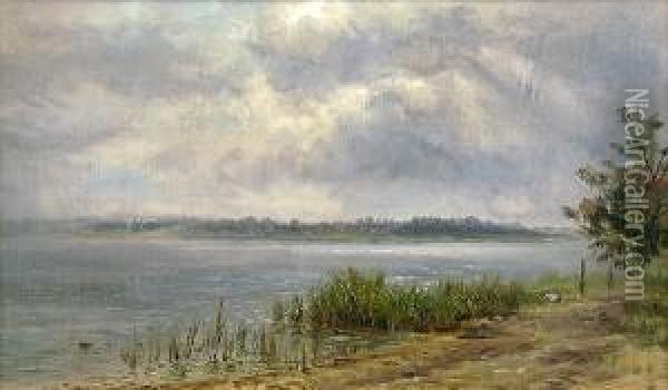 Landscape Of A Lake As The Sun Is Breaking Through Oil Painting - Edward Lamson Henry