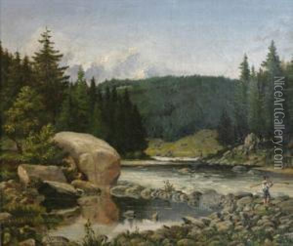 At The River Oil Painting - Karl Liebscher