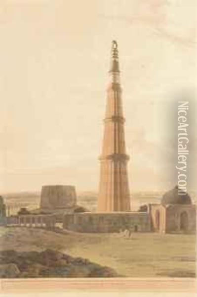 The Cuttub Minar, Near Delhi Oil Painting - Thomas Daniell