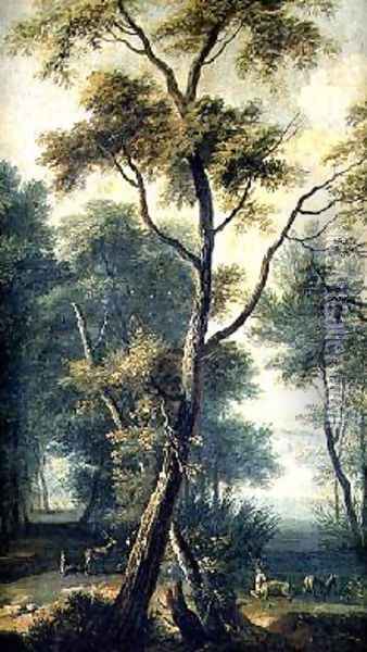 A Woodland Landscape with Deer Oil Painting - Albert Meyering