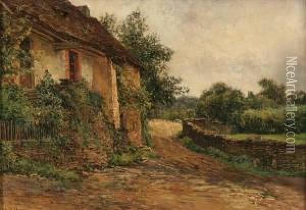 Chalet With Stone Fence Oil Painting - Gabriel Mathieu