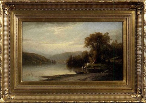 Landscape With Mountain Lake Oil Painting - Junius R. Sloan