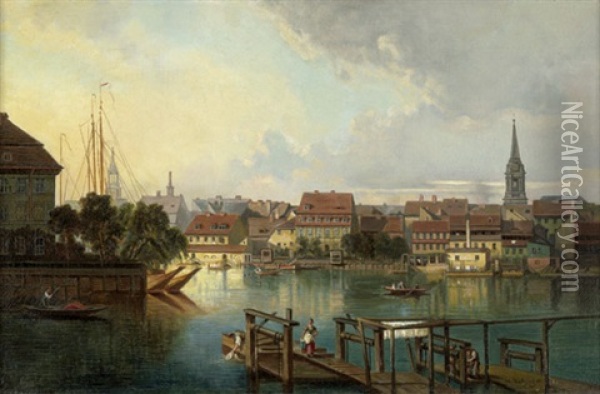 Neu Kolln Am Wasser - Panoramablick Auf Die Nordliche Spreeseite Oil Painting - Wilhelm Kuehling
